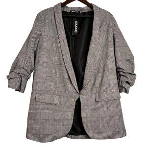 Boohoo Womens Plus Size Dogtooth Prince Of Wales Check Blazer 22 Italy  NWT